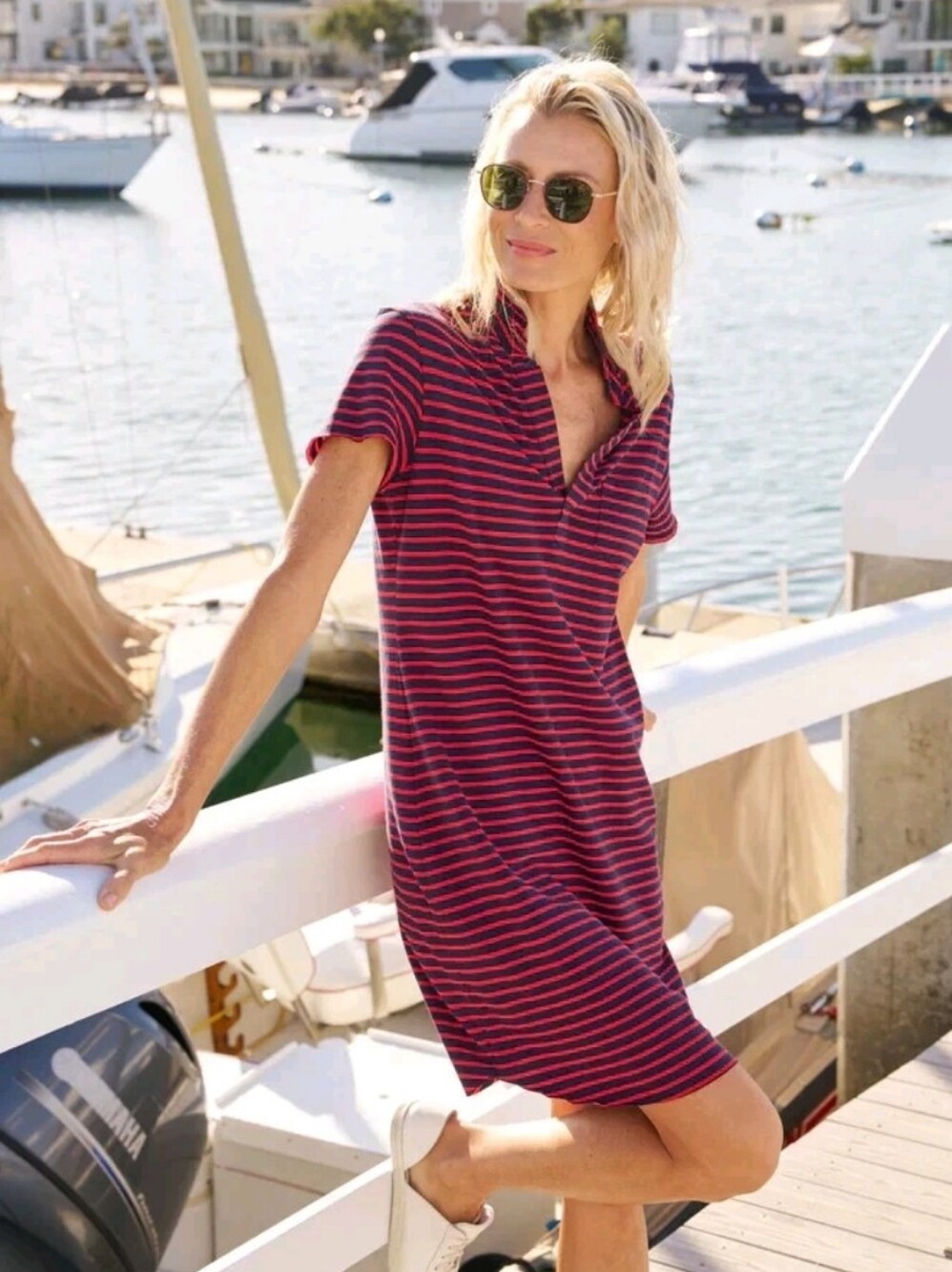 Frank & Eileen Tee Lab Lauren Polo Dress | Navy & Red Striped Cotton | Size XS